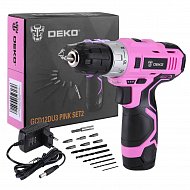 Аккумуляторная дрель-шуруповёрт DEKO GCD12DU3 PINK SET2 + оснастка 13 шт, 12В, 1х1.5Ач, з/у